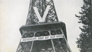 Eiffel Tower, 1940. The banner says, "Germany Victorious on All Fronts." Meant to demoralize Parisians, it just fired them up. The French had cut the cables to the elevators so the Germans had to climb to hang these. rarehistoricalphotos.com