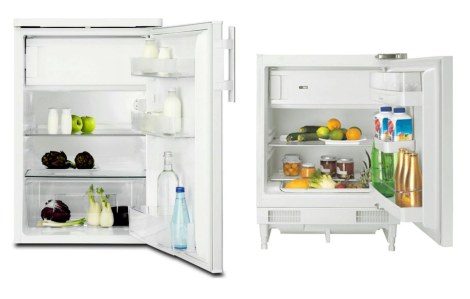 If I want the sleek look of a hidden refrigerator, or frigo encastrable, (right), vs. a standard under-counter model (sous plan), I sacrifice a lot of storage. 